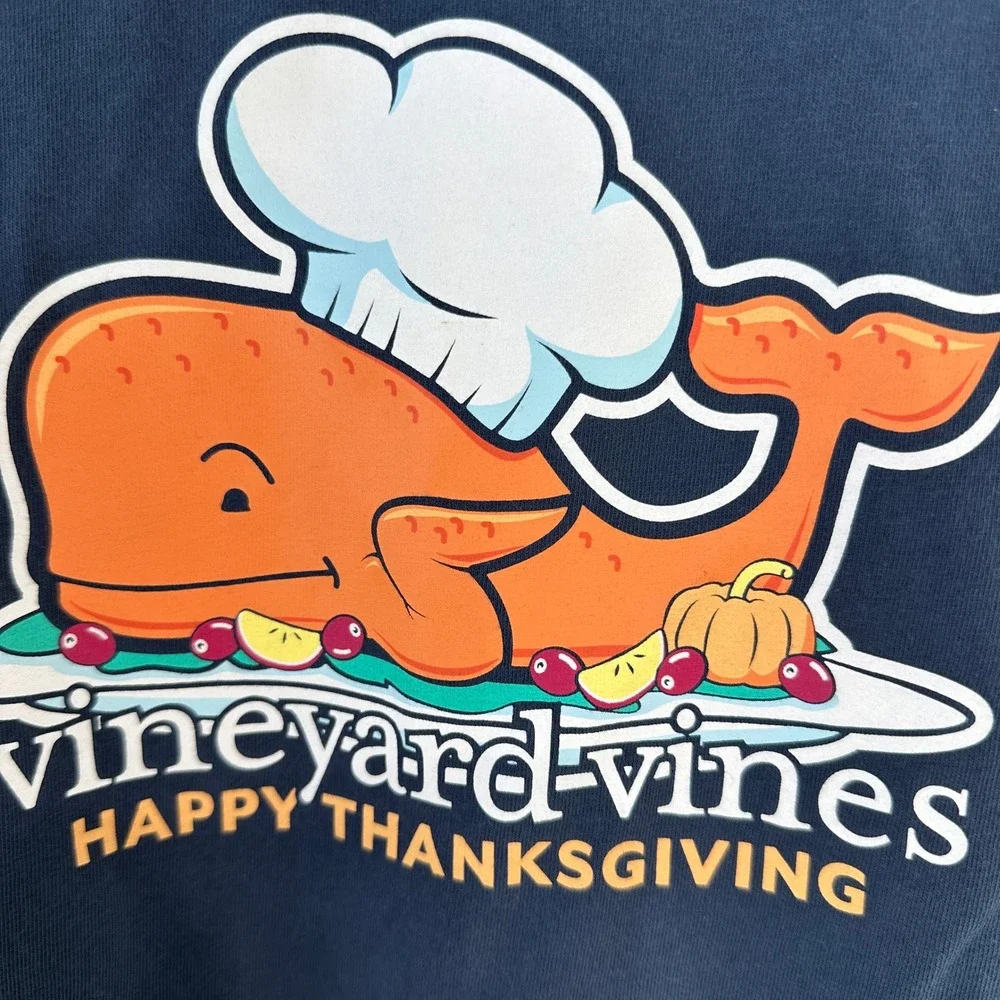 Vineyard Vines Kids Navy Blue Long Sleeve Tee Turkey Chef T-giving  Size M 10-12